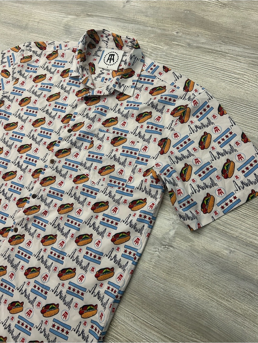 Barstool Sports x Tropical Bros Mens Chicago Hot Dog Hawaiian Button Up Shirt XL
